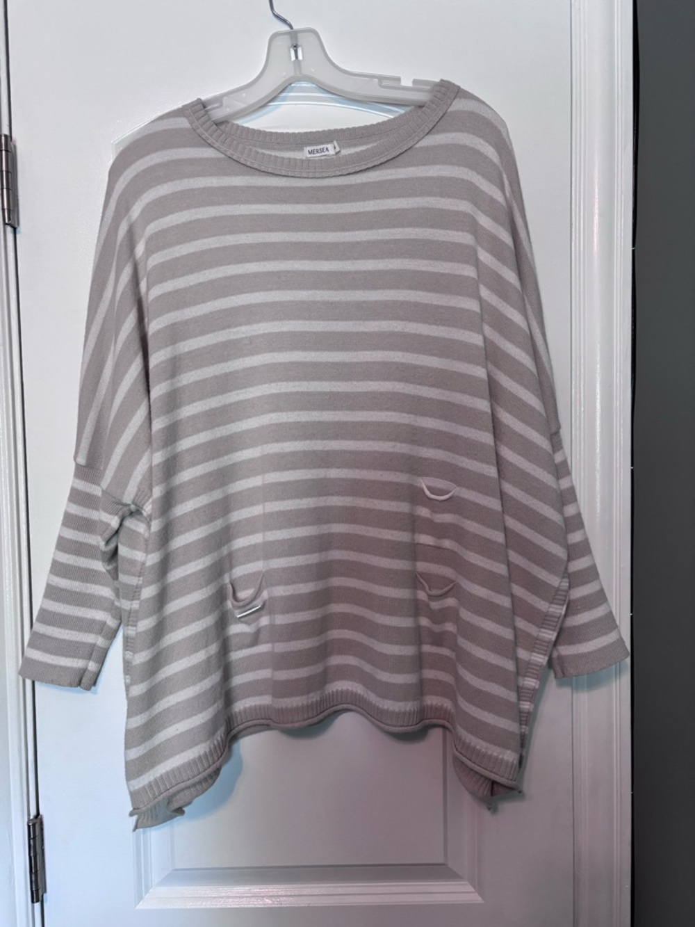Mersea Striped Knit Sweater Coastal Grandma Oversized Neutral
 Sweater OS